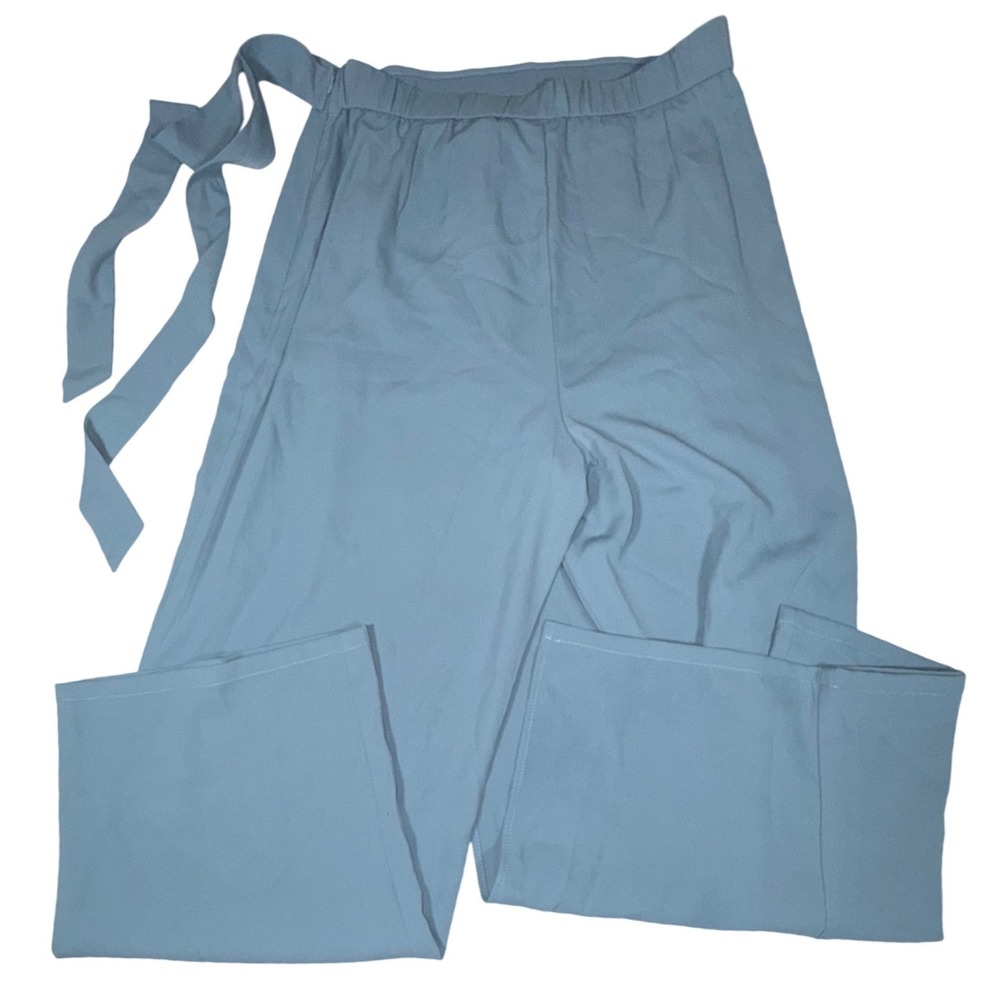 Halara Petite Wide Leg Wrap Pants Womens L Blue High Waisted Side Tie NWT